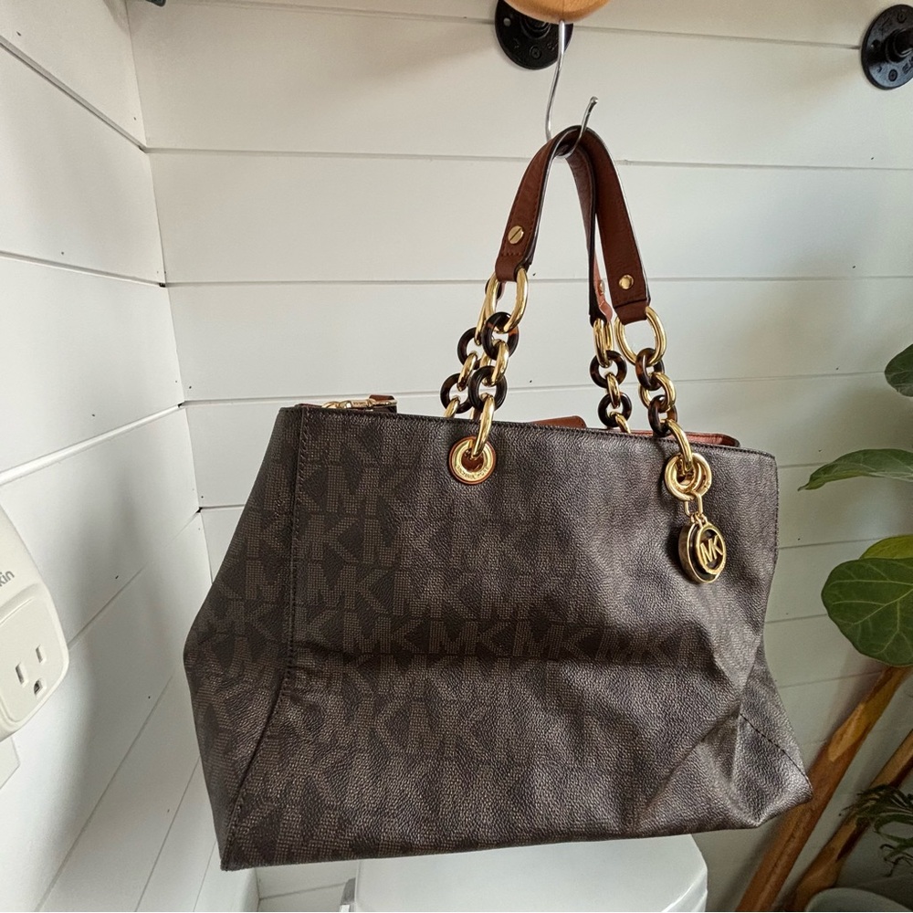 Michael Kors Brown Tote with Gold Chain Details